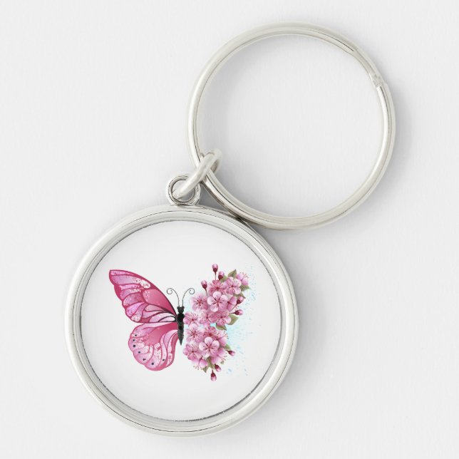 Flower Butterfly with Pink Sakura Keychain (Front)