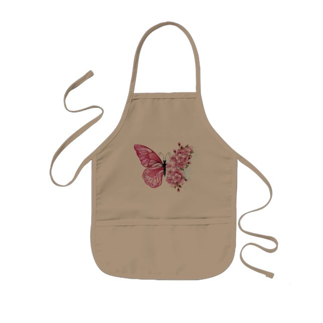 Flower Butterfly with Pink Sakura Kids Apron (Front)