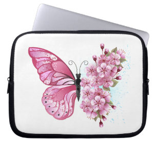 Flower Butterfly with Pink Sakura Laptop Sleeve