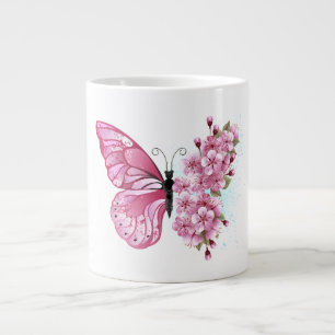 Flower Butterfly with Pink Sakura Large Coffee Mug