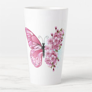 Flower Butterfly with Pink Sakura Latte Mug