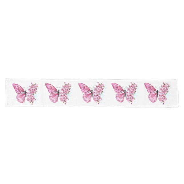 Flower Butterfly with Pink Sakura Long Table Runner (Horizontal)