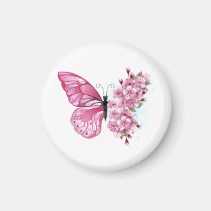 Flower Butterfly with Pink Sakura Magnet