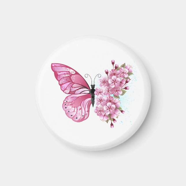 Flower Butterfly with Pink Sakura Magnet (Front)