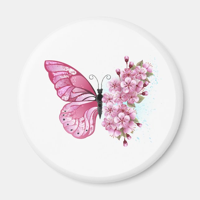 Flower Butterfly with Pink Sakura Magnet (Front)