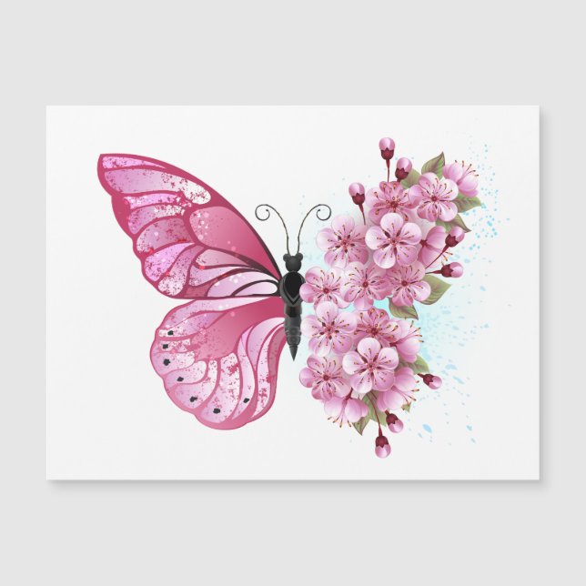 Flower Butterfly with Pink Sakura Magnetic Invitation (Front)