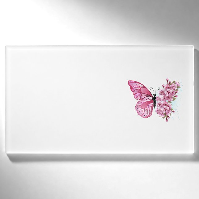 Flower Butterfly with Pink Sakura Name Tag (Front)