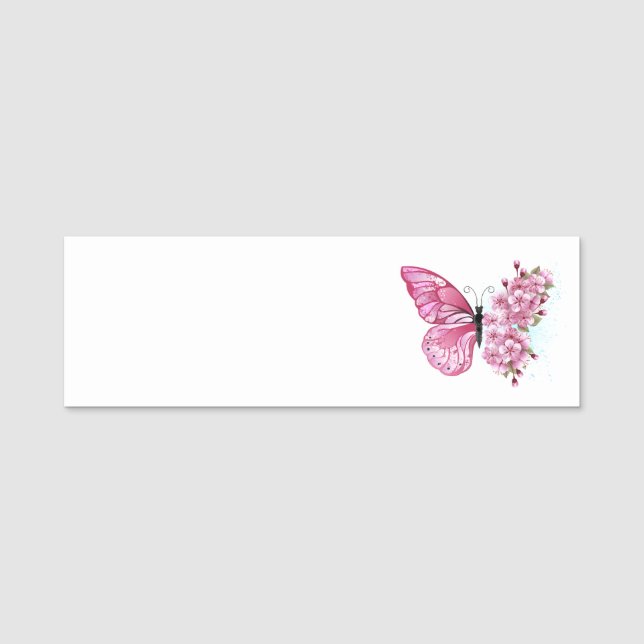 Flower Butterfly with Pink Sakura Name Tag (Front)