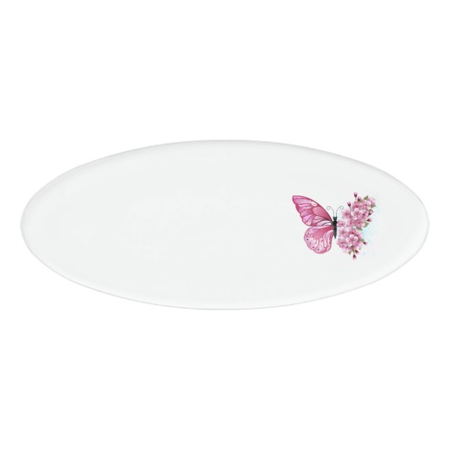 Flower Butterfly with Pink Sakura Name Tag (Front)