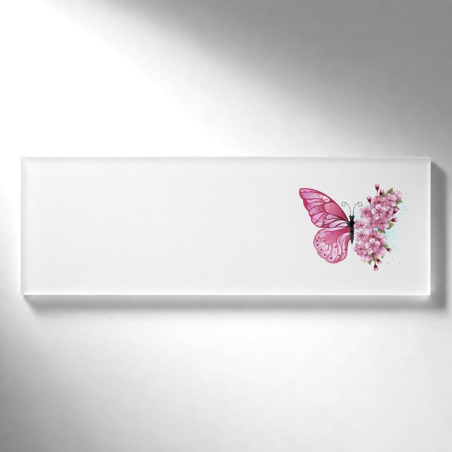 Flower Butterfly with Pink Sakura Name Tag (Front)