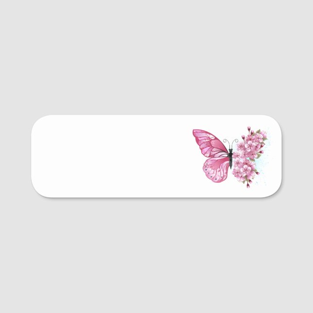 Flower Butterfly with Pink Sakura Name Tag (Front)