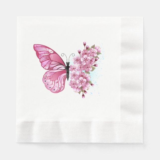 Flower Butterfly with Pink Sakura Napkin (Front)