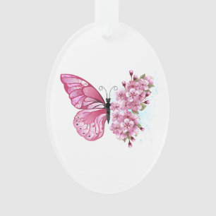 Flower Butterfly with Pink Sakura Ornament