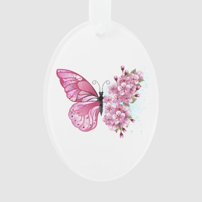 Flower Butterfly with Pink Sakura Ornament (Front)