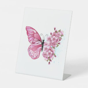 Flower Butterfly with Pink Sakura Pedestal Sign
