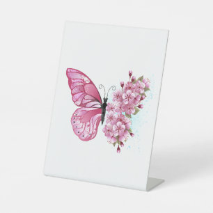 Flower Butterfly with Pink Sakura Pedestal Sign