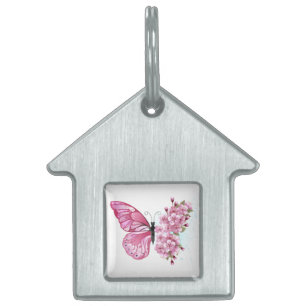 Flower Butterfly with Pink Sakura Pet ID Tag