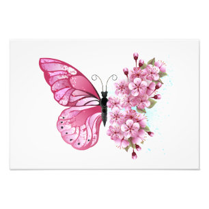 Flower Butterfly with Pink Sakura Photo Print