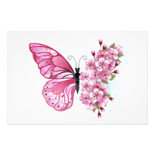 Flower Butterfly with Pink Sakura Photo Print