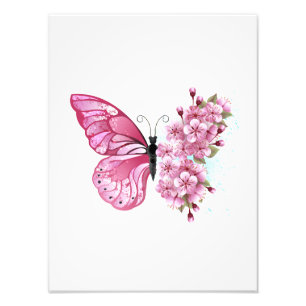 Flower Butterfly with Pink Sakura Photo Print