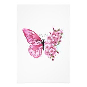 Flower Butterfly with Pink Sakura Photo Print