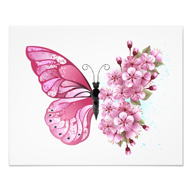 Flower Butterfly with Pink Sakura Photo Print (Front)