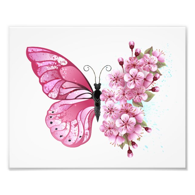 Flower Butterfly with Pink Sakura Photo Print (Front)