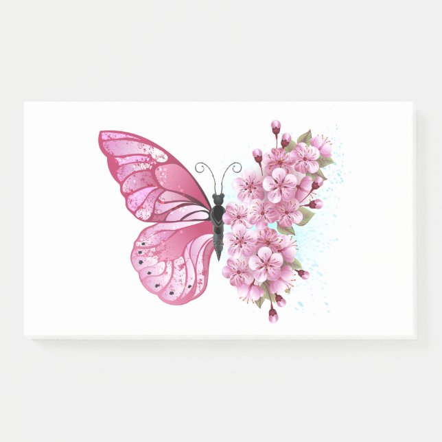 Flower Butterfly with Pink Sakura Post-it Notes (Front)