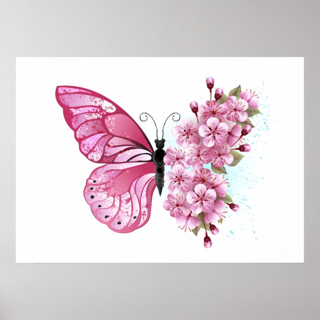 Flower Butterfly with Pink Sakura Poster (Front)