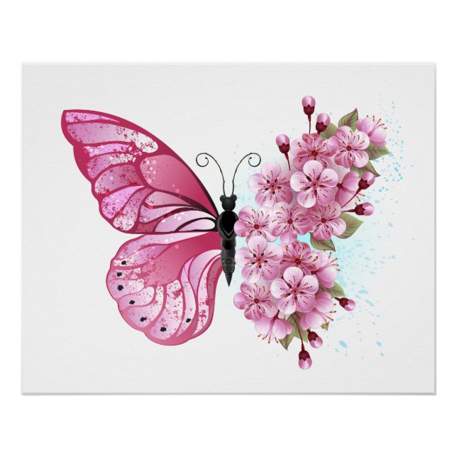 Flower Butterfly with Pink Sakura Poster (Front)