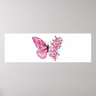 Flower Butterfly with Pink Sakura Poster