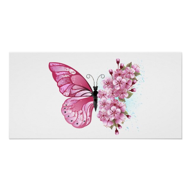 Flower Butterfly with Pink Sakura Poster (Front)