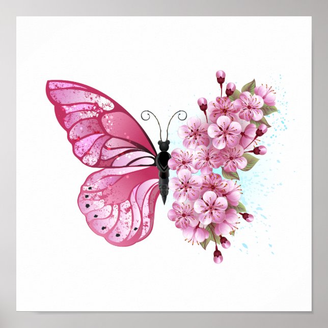 Flower Butterfly with Pink Sakura Poster (Front)