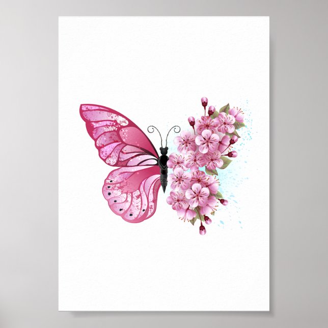 Flower Butterfly with Pink Sakura Poster (Front)