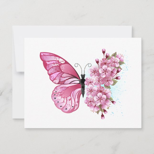 Flower Butterfly with Pink Sakura RSVP Card (Front)
