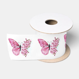 Flower Butterfly with Pink Sakura Satin Ribbon