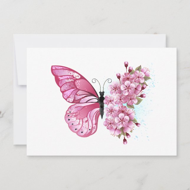 Flower Butterfly with Pink Sakura Save The Date (Front)