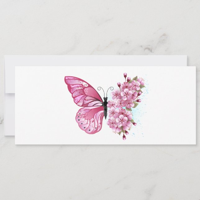 Flower Butterfly with Pink Sakura Save The Date (Front)