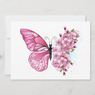 Flower Butterfly with Pink Sakura Save The Date