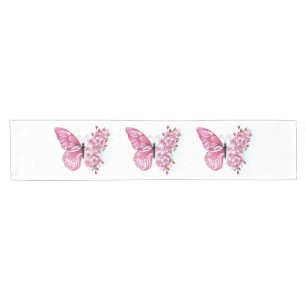 Flower Butterfly with Pink Sakura Short Table Runner