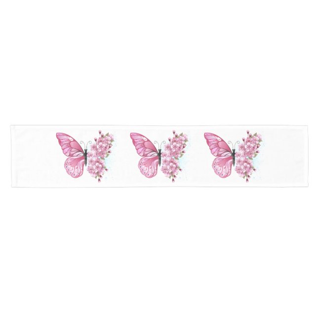Flower Butterfly with Pink Sakura Short Table Runner (Horizontal)
