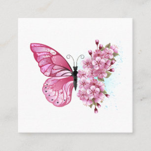 Flower Butterfly with Pink Sakura Square Business Card