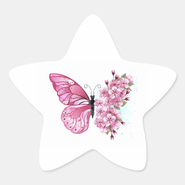 Flower Butterfly with Pink Sakura Star Sticker (Front)