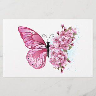 Flower Butterfly with Pink Sakura Stationery