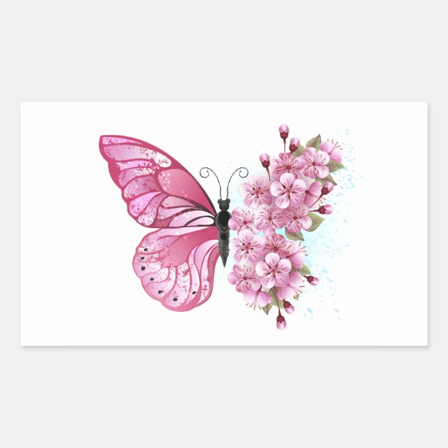 Flower Butterfly with Pink Sakura Sticker (Front)