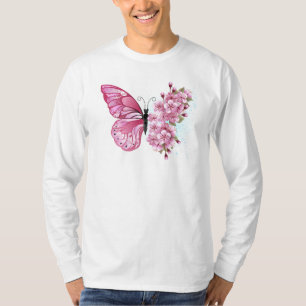 Flower Butterfly with Pink Sakura T-Shirt