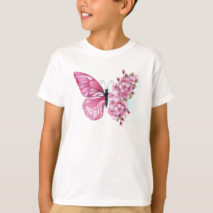 Flower Butterfly with Pink Sakura T-Shirt