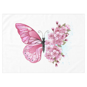 Flower Butterfly with Pink Sakura Tablecloth