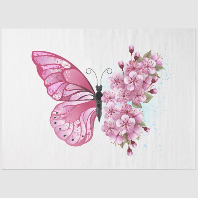 Flower Butterfly with Pink Sakura Tissue Paper (Front)