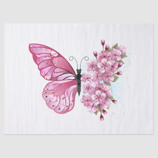 Flower Butterfly with Pink Sakura Tissue Paper (Front)